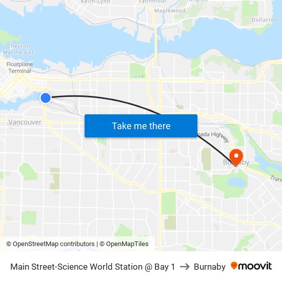 Main Street-Science World Station @ Bay 1 to Burnaby map
