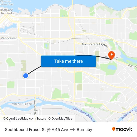 Southbound Fraser St @ E 45 Ave to Burnaby map