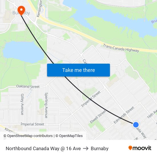 Northbound Canada Way @ 16 Ave to Burnaby map