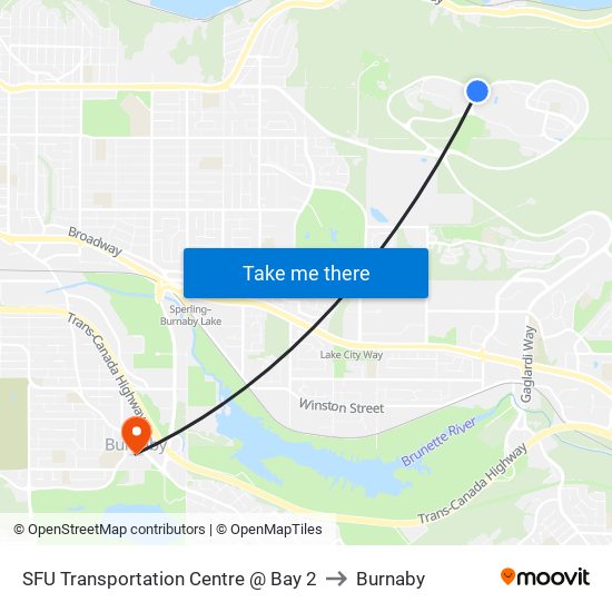 SFU Transportation Centre @ Bay 2 to Burnaby map