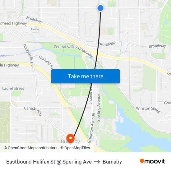 Eastbound Halifax St @ Sperling Ave to Burnaby map