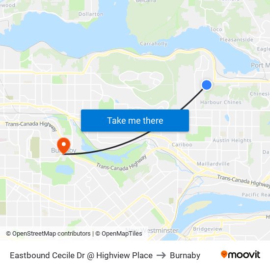 Eastbound Cecile Dr @ Highview Place to Burnaby map
