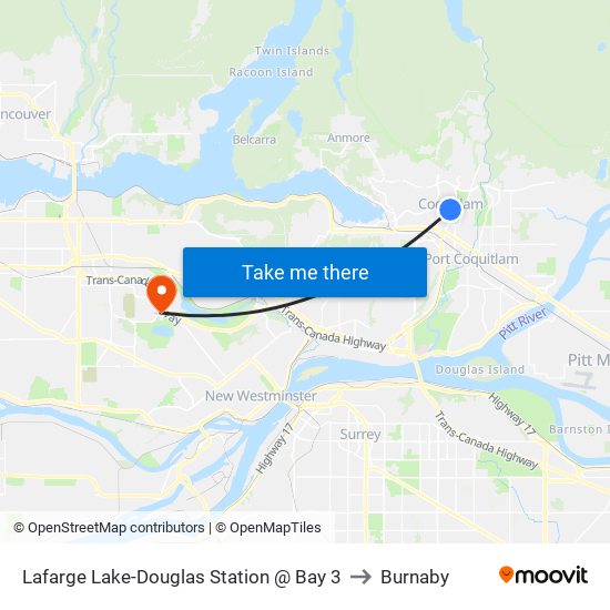 Lafarge Lake-Douglas Station @ Bay 3 to Burnaby map