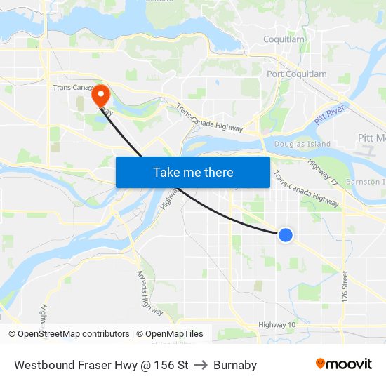 Westbound Fraser Hwy @ 156 St to Burnaby map
