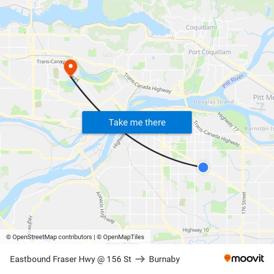 Eastbound Fraser Hwy @ 156 St to Burnaby map