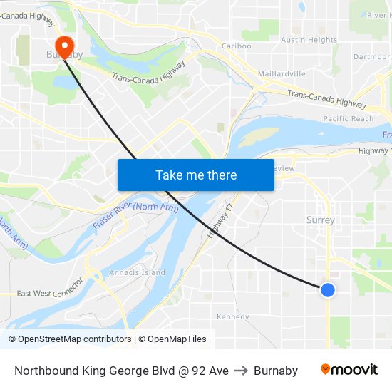 Northbound King George Blvd @ 92 Ave to Burnaby map