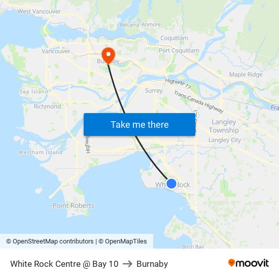 White Rock Centre @ Bay 11 to Burnaby map