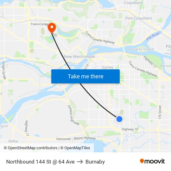 Northbound 144 St @ 64 Ave to Burnaby map