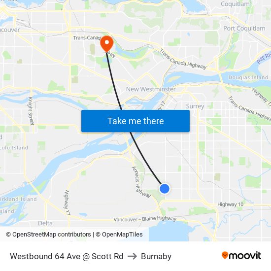 Westbound 64 Ave @ Scott Rd to Burnaby map