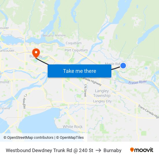 Westbound Dewdney Trunk Rd @ 240 St to Burnaby map