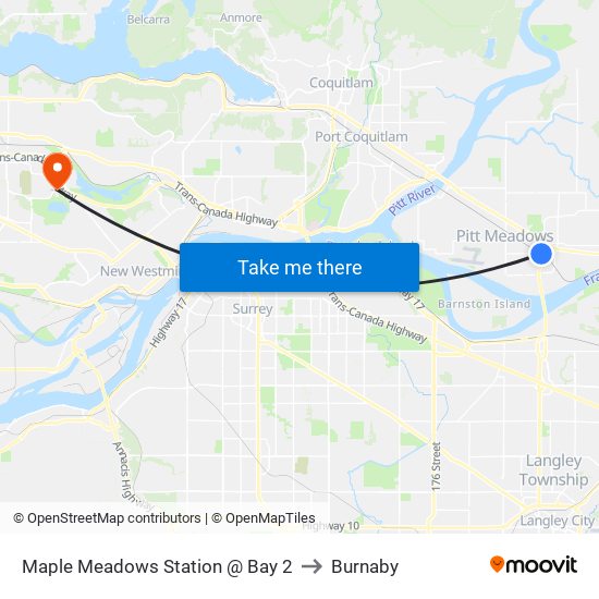 Maple Meadows Station @ Bay 2 to Burnaby map