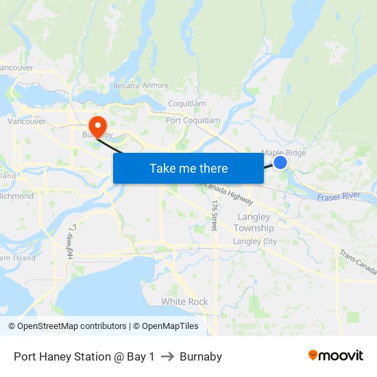 Port Haney Station @ Bay 1 to Burnaby map