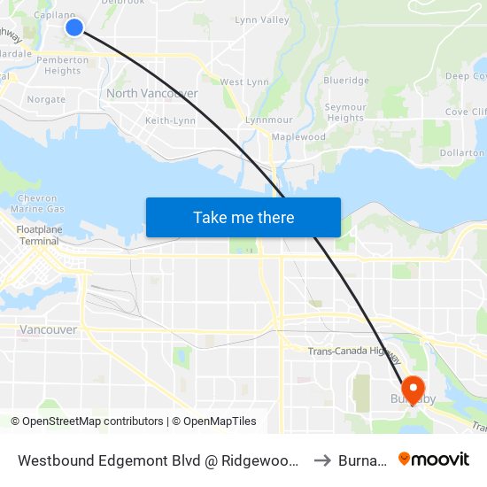 Westbound Edgemont Blvd @ Ridgewood Dr to Burnaby map