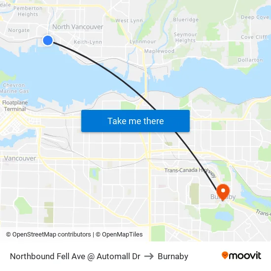 Northbound Fell Ave @ Automall Dr to Burnaby map