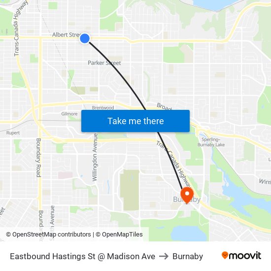 Eastbound Hastings St @ Madison Ave to Burnaby map