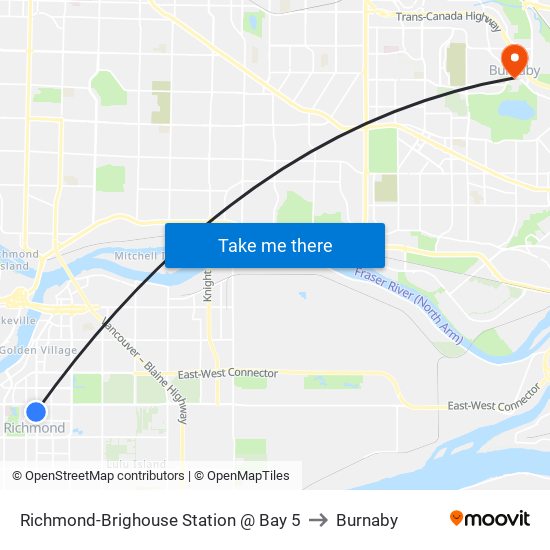 Richmond-Brighouse Station @ Bay 5 to Burnaby map