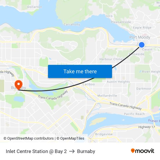 Inlet Centre Station @ Bay 2 to Burnaby map