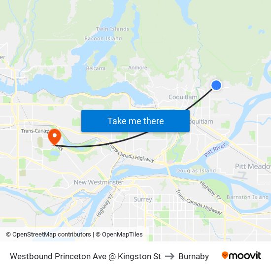 Westbound Princeton Ave @ Kingston St to Burnaby map