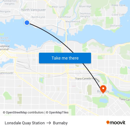 Lonsdale Quay Station to Burnaby map