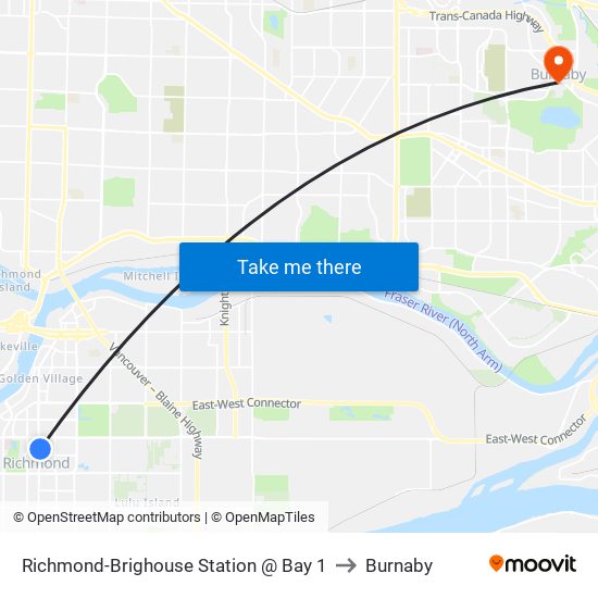 Richmond-Brighouse Station @ Bay 1 to Burnaby map