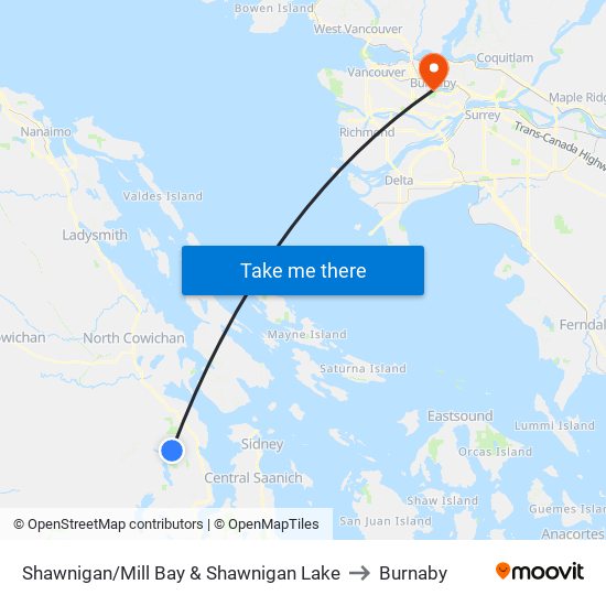 Shawnigan/Mill Bay & Shawnigan Lake to Burnaby map