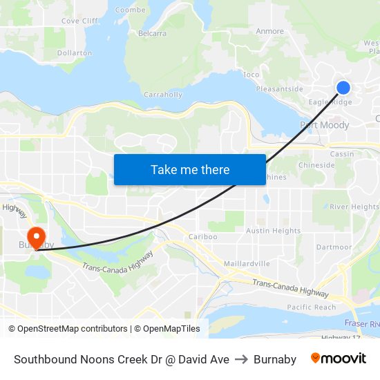 Southbound Noons Creek Dr @ David Ave to Burnaby map