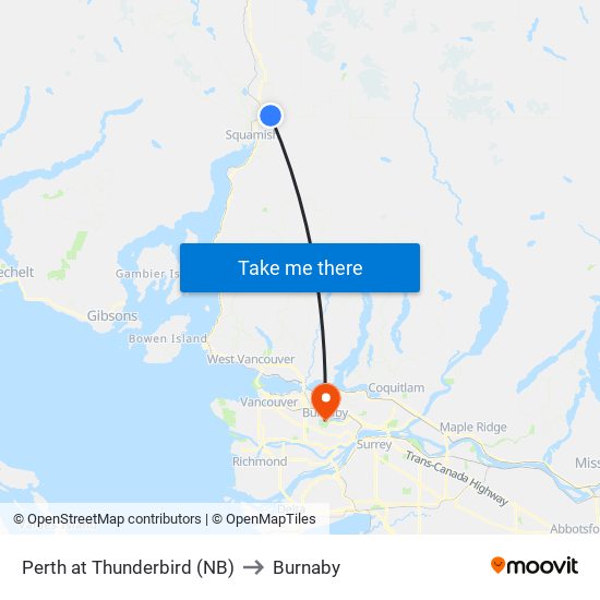 Perth at Thunderbird (NB) to Burnaby map