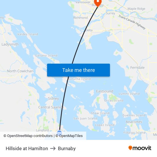 Hillside at Hamilton to Burnaby map