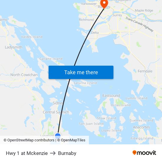 Hwy 1 at Mckenzie to Burnaby map