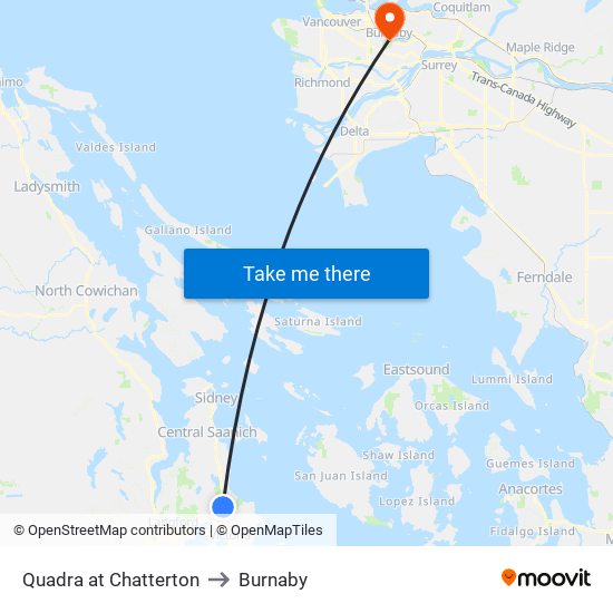 Quadra at Chatterton to Burnaby map