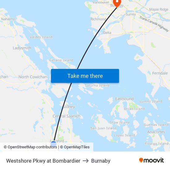 Westshore Pkwy at Bombardier to Burnaby map