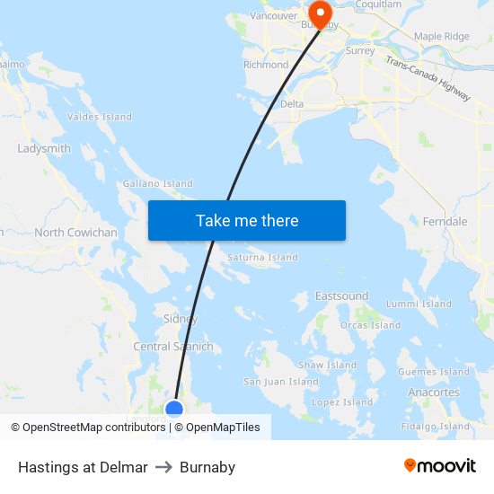 Hastings at Delmar to Burnaby map