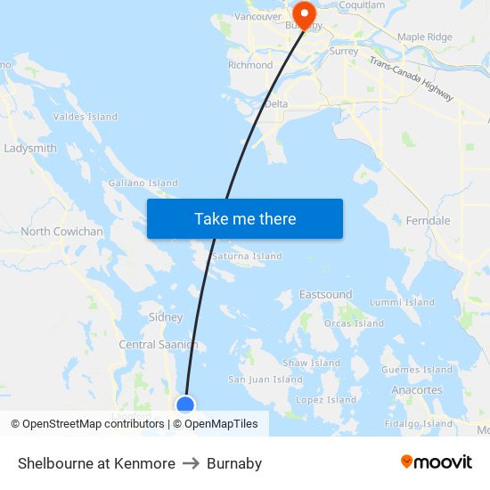 Shelbourne at Kenmore to Burnaby map