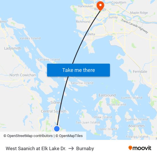 West Saanich at Elk Lake Dr. to Burnaby map