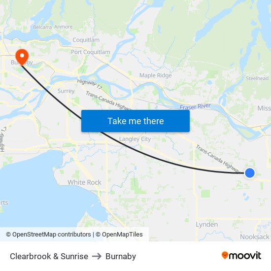 Clearbrook & Sunrise to Burnaby map