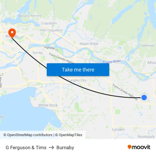 G Ferguson & Tims to Burnaby map