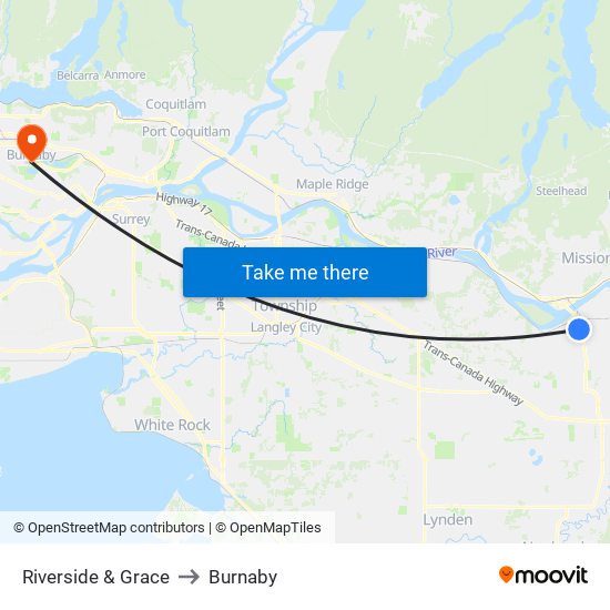 Riverside & Grace to Burnaby map