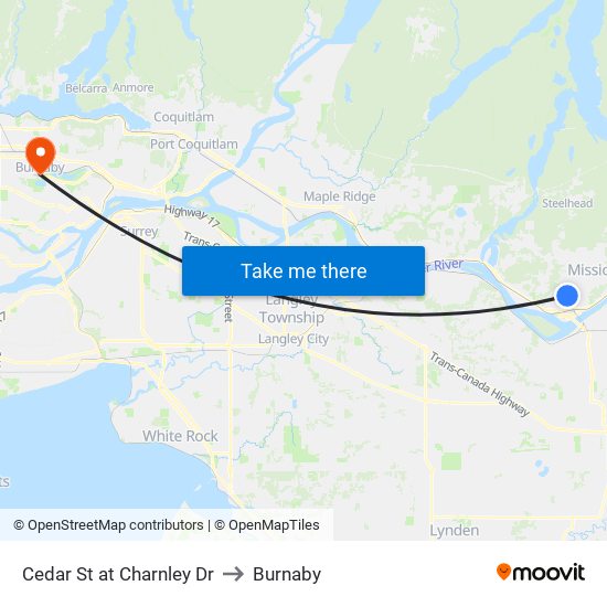 Cedar & Charnley to Burnaby map