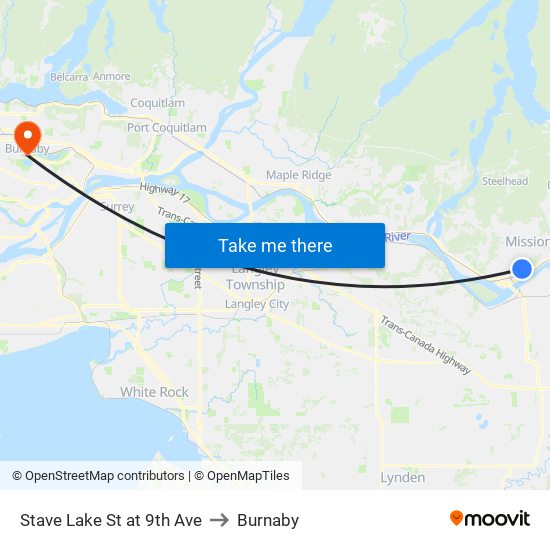 Stave Lk & 9 Av to Burnaby map