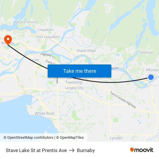 Stave Lk & Prentis to Burnaby map