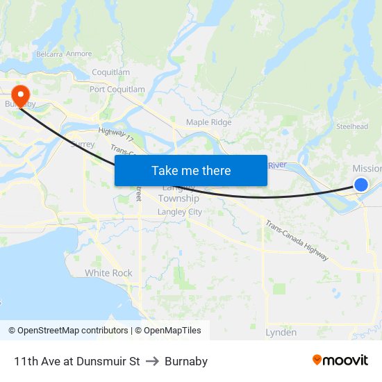 11 Av & Dunsmuir to Burnaby map