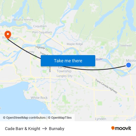 Cade Barr & Knight to Burnaby map