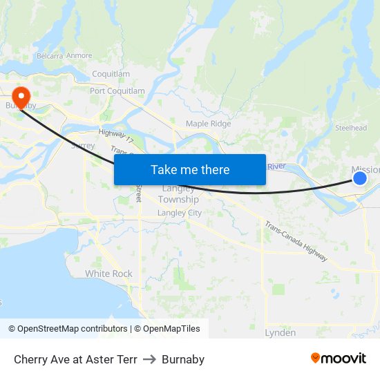 Cherry & Aster to Burnaby map