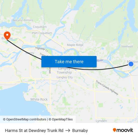 Harms & Dewdney Trunk to Burnaby map