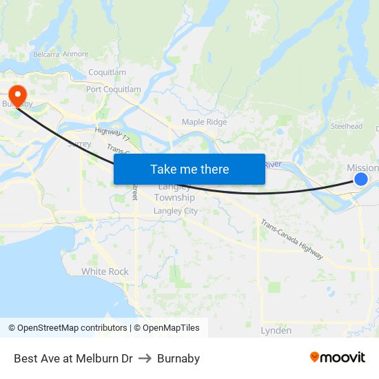 Best & Melburn to Burnaby map
