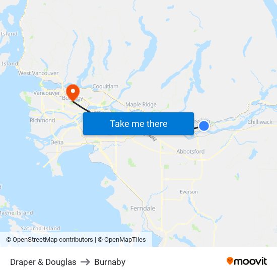 Draper & Douglas to Burnaby map