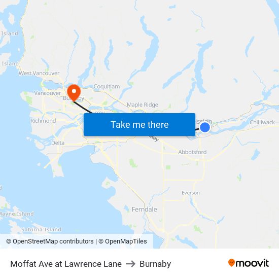 Moffat & Lawrence to Burnaby map