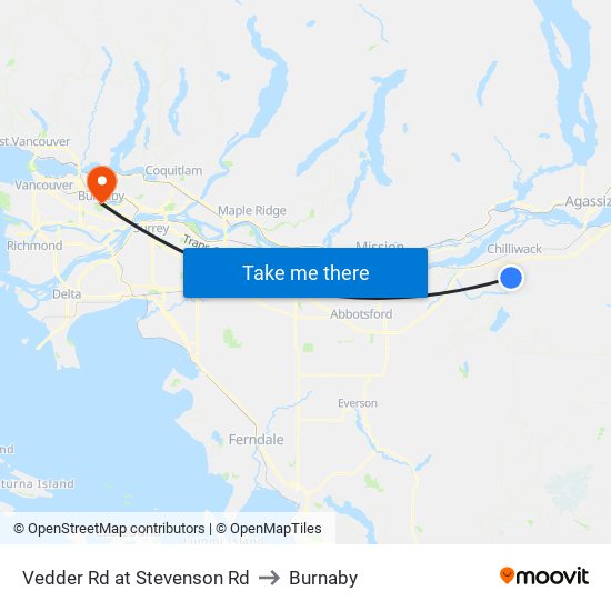 Vedder Rd at Stevenson Rd to Burnaby map