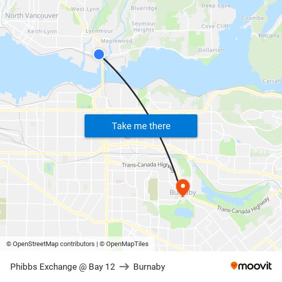 Phibbs Exchange @ Bay 12 to Burnaby map