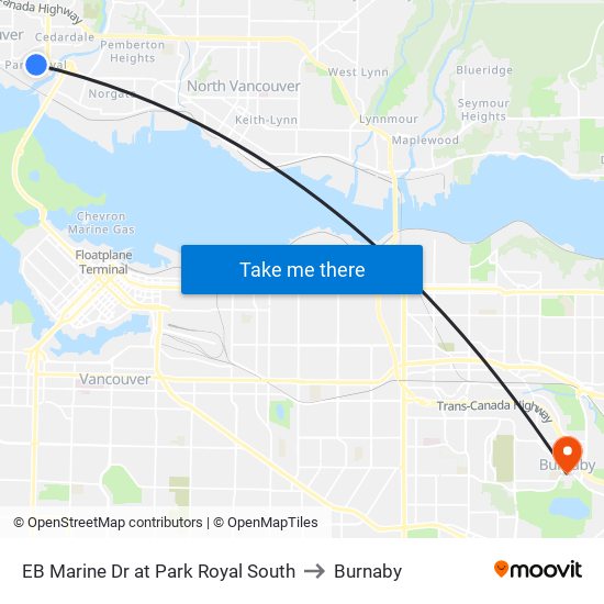 EB Marine Dr at Park Royal South to Burnaby map